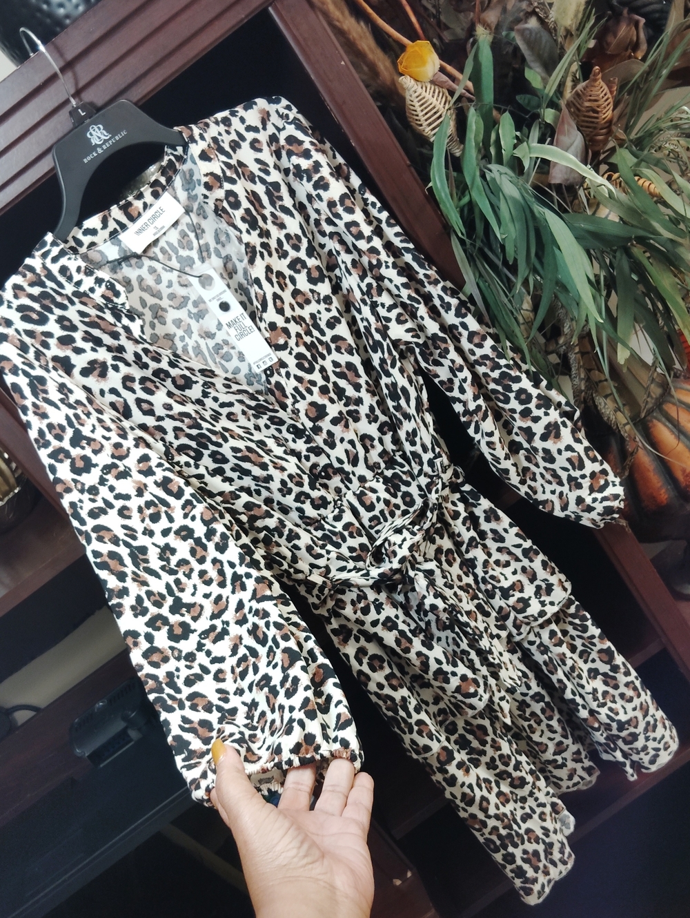 Leopard Print Long Sleeve Wrap Dress - Women